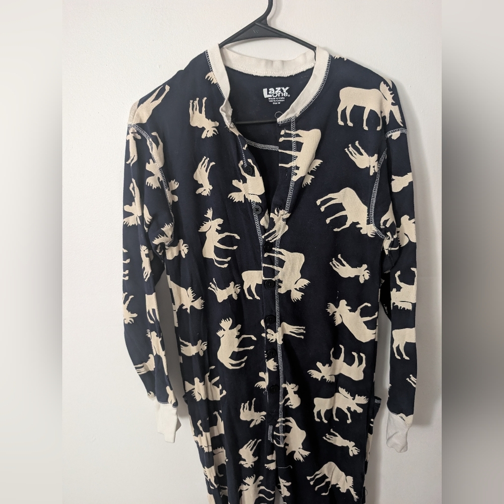 Lazy One Unisex Flapjack One Piece‎ Adult Pajamas Moose Print - Picture 2 of 7